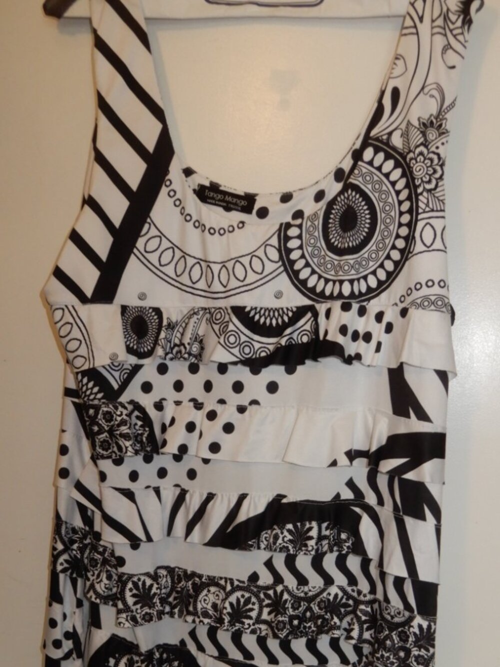 Tango Mango black & white tiered ruffle tank dress XXL